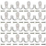 Maosifang 16 Pieces Double Prong Robe Hook Retro Cloth Hanger with 32 Pieces Screws in Matte Nickel,Silver