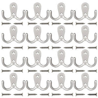 Maosifang 16 Pieces Double Prong Robe Hook Retro Cloth Hanger with 32 Pieces Screws in Matte Nickel,Silver