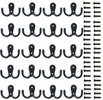 20 Pieces Double Prong Robe Hook Rustic Hooks Retro Cloth Hanger Coat Hanger Wall Mounted Hook with 44 Pieces Screws (Black color)