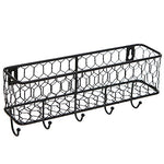 Modern Black Metal Wall Mounted Key and Mail Sorter Storage Rack w/Chicken Wire Mesh Basket