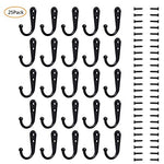 SUMAJU 25 Pieces Black Wall Mounted Hooks Robe Hook Single Coat Hanger No Scratch with 50 Screws