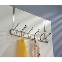 iDesign Bruschia Metal Over the Door 6-Hook Rack for Coats, Hats, Scarves, Towels, Robes, Jackets, Purses, Leashes, 20" x 4.5" x 11.25" - Brushed Steel and Chrome