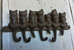 Rustic Cast Iron Hook With 7 Cats Wall Hanger - 4 Tail Hooks