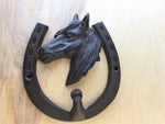 PRIMITIVE CAST IRON HORSESHOE WITH HORSEHEAD SINGLE HAT/COAT HOOK BARN/HOME DECO