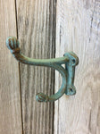 SET OF 2~ AQUA SHABBY CHIC OLD SCHOOL DOUBLE CAST IRON COAT/HAT/LEASH/DECOR HOOK