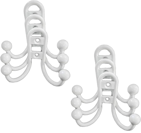 Double Coat Hook Hoops, Bronze, White & Satin Nickle Available (White- 6 Hooks)