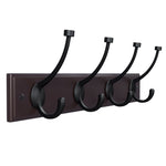SONGMICS Wooden Wall Mounted Coat Rack 16 Inch Rail with 4 Metal Hooks for Entryway Bathroom Closet Room Dark Brown ULHR20Z