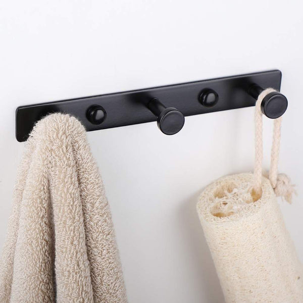 Mellewell 2 PCS Hook Rail Robe Towel Coat Hooks Bag Hanger and Bathroom Kitchen Accessories Stainless Steel, Black, HR8021-3-2