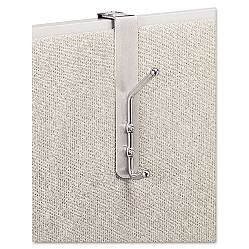 o Safco o - Over-The-Panel Double-Garment Hook, 1-1/2w x 8-5/8h, Satin Aluminum/Chrome