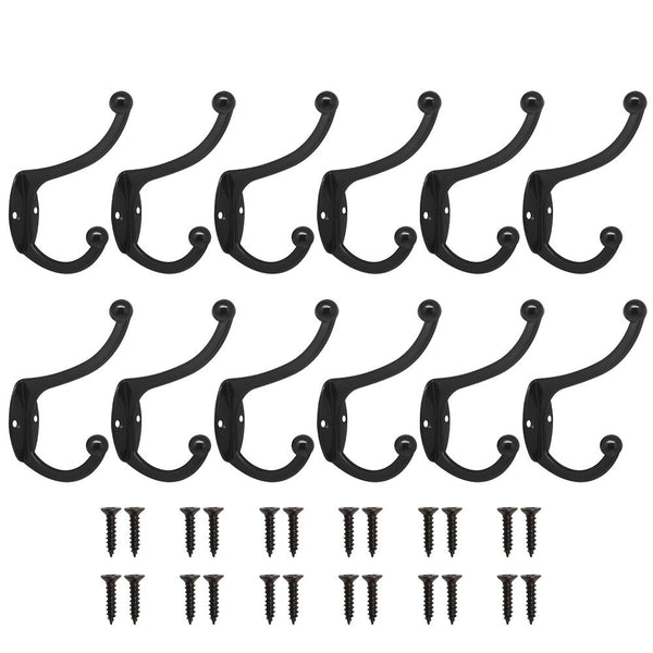 Hysagtek Coat Hooks Wall Mounted Heavy Duty Hook Rack with Screws Utility Rustic Hooks Coat Hanger for Coat, Scarf, Bag, Towel, Key, Cap, Cup (Black,12pieces)
