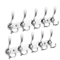 Wall Mount Coat Hooks [2 Pack] Coat Rack Hooks with 15 Hooks Stainless-Steel Metal Coat Robe Hat Clothes Hanger Hooks for Bathroom Kitchen Office