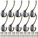 10 Pack Heavy Duty Dual Coat Hooks Wall Mounted with 40 Screws (Two Types of Screws Included) Retro Double Utility Rustic Hooks for Coat, Scarf, Bag,