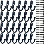 24 Pieces Coat Hooks Wall Mounted Robe Hook Single Coat Hanger No Scratch and 50 Pieces Screws Black