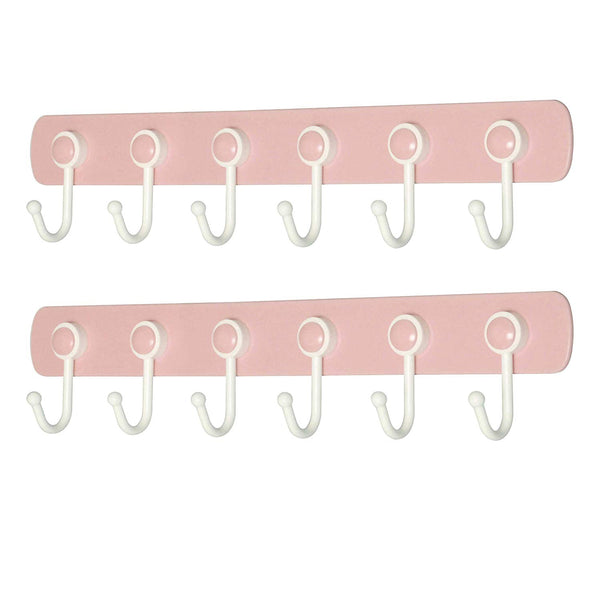 WEBI Wall Hooks Adhesive: 360°Rotatable, Ultra-Stick, Heavy Duty, Waterproof, 6-J-Hook, Plastic Utility Hook, Wall Hanger Rack Holder for Coat Towel Hats Keys Scarf Purse Kitchen Utensil – Pink,2 Pcs
