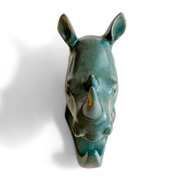 Herngee Rhino Head Single Wall Hook / Hanger Animal shaped Coat Hat Hook Heavy Duty, Rustic,Recycled, Decorative Gift , Rustic Bronze Color