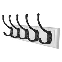 Wall Mounted Coat Rack (DIY) - Wood Board with 5 Double Metal Hooks - Heavy Duty Vintage Rustic Coat Hook Rail for Coat Hat Towels Robes Keys Entryway Mudroom, MU-YD-BBHG51, White & Black