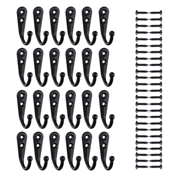 Sunmns 24 Pieces Coat Hooks Single Wall Mounted Robe Hook Vintage Prong Hanger and 50 Pieces Screws (Silvery)