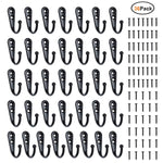 36 Pieces Coat Hooks Wall Mounted Robe Hook Single Coat Hanger No Scratch and 72Pieces Screws Black