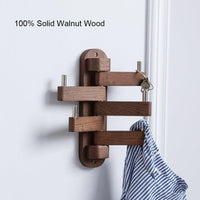 Solid Wood Swivel Coat Hooks Folding Swing Arm 5 Hat Hanger Rail Multi Foldable Arms Towel/Clothes Hanger for Bathroom Entryway Bedroom Office Kitchen Kids Garage Wall Mount Accessories (Walnut Wood)