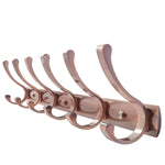 WEBI Wall Mounted Coat Rack Hook -23-5/8'' Double Prong Robe Hooks Metal Decorative Hook Rail - Heavy Duty Wall Hooks for Bathroom Kitchen Office Entryway Hallway,6 Hooks,Antique Copper