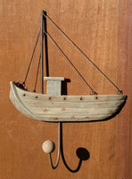 Single Hook rustic wood Sailing boat