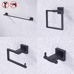 KES SUS 304 Stainless Steel Matte Black 4-Piece Bathroom Accessory Set RUSTPROOF Towel Bar Double Coat Hook Toilet Paper Holder Towel Ring Wall Mount No Drilling Self Adhesive Glue, LA24BKDG-42