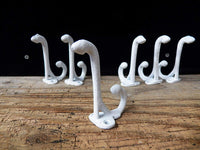 Big Sky Antiques Coat Hat Hooks Cast Iron Lot Set of 6 White Paintable 3.5" Double Hook Antique Vintage Style