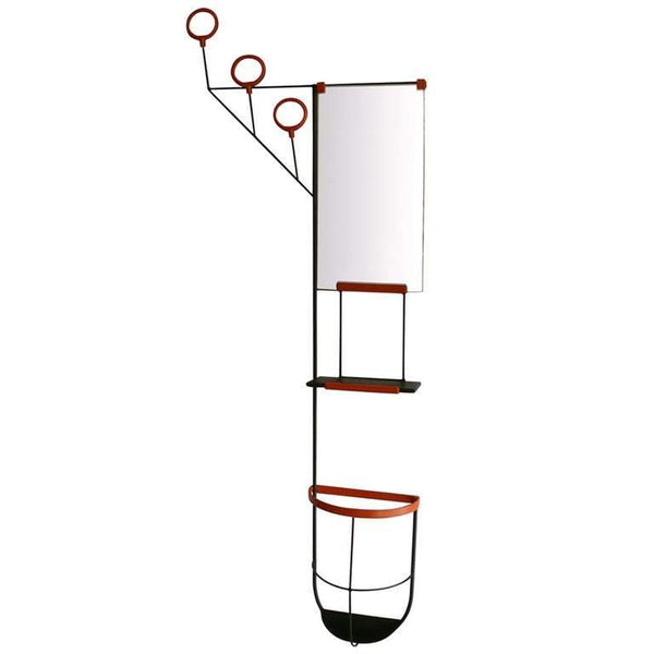 Leather and Iron Wall Rack in the style of Jacques Adnet
