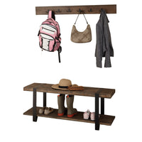 Foxford Reclaimed Wood Wall Coat Hook and Bench Set