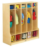 5 Section Coat Locker with Seat, Baltic Birch Finish