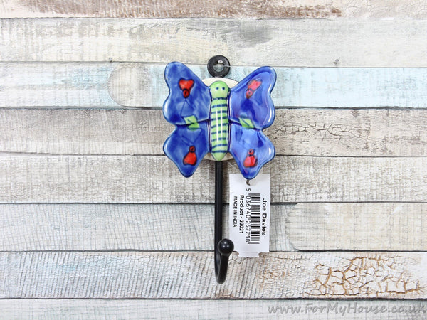 Large Blue/green ceramic butterfly coat hook