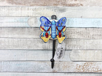 Large Blue/yellow ceramic butterfly coat hook