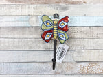 Large Red/green ceramic butterfly coat hook