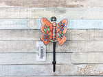Large orange ceramic butterfly coat hook