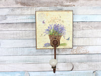 Wooden Lavender Coat Hook with Rustic Metal Hook