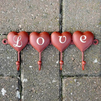 Four Hook red LOVE Hearts Coat Rack