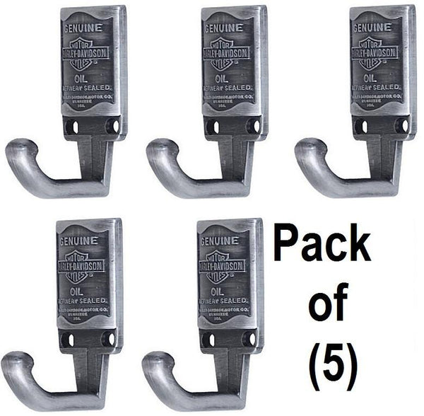 (5) HDL-10102 Harley Davidson Pewter Finish Oil Can Design Cast Coat Hooks