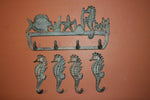 5), Bronze-look Seahorse Sea Life Coat Hooks, Free Shipping, Set of 5, Cast Iron, Ocean Beach Wall Decor, Beach House, H-34,N-25