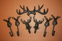 7),Deer Head Coat Hooks, Free Shipping, Deer Antler Coat Wall Hooks, Cast Iron Deer Wall Decor, Rustic Antler Wall Hooks Set