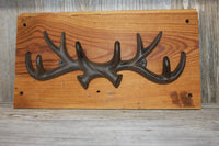 Deer Hunter Antler Wall Mounted Coat Hook Rack, Handmade in USA, Cast Iron, Reclaimed 100 Year Old Wood, The Country Hookers, CH-14