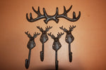 5) Unique  Deer Hunter Decor Gift, Wall Mounted Antler Deer Head Cast Iron Wall Hooks, Sportsman Deer Hunter Home Decor