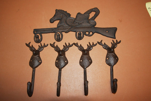 5)  Sportsman Mancave Garage Workshop Coat Hooks Rustic Cast Iron