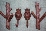 4 pieces) Forest wall decor, Owl coat hook, Owl hat hook, cast iron, Forest wall hook, Woodland decor, Christmas Gift, H-42