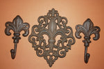 3) pcs, Fleur De Lis wall decor, 9 1/2 inch cast iron Fleur De Lis wall hook, free shipping, Fleur De Lis coat hook, hat hook, F-10,12