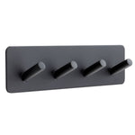 Matt Black 4 Hat & Coat Hooks On 3M Adhesive Plate